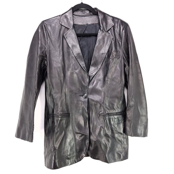 Mac Douglas Leather Jacket Vintage 1980 Paris Black Blazer Size 40 Lambskin - Picture 1 of 14
